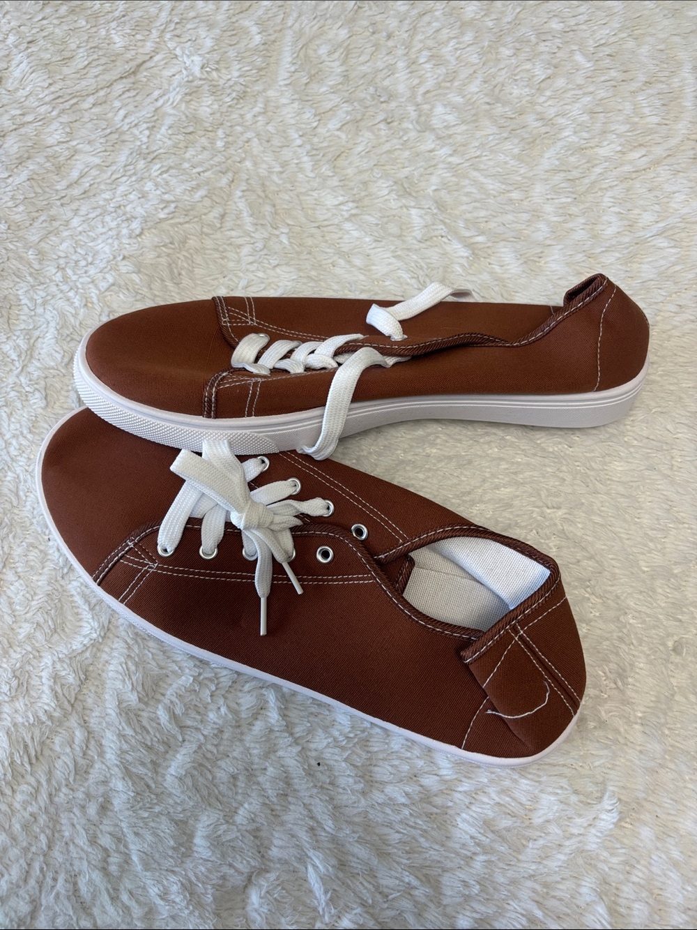 Casual Brown Canvas Women's Sneakers with White Laces
